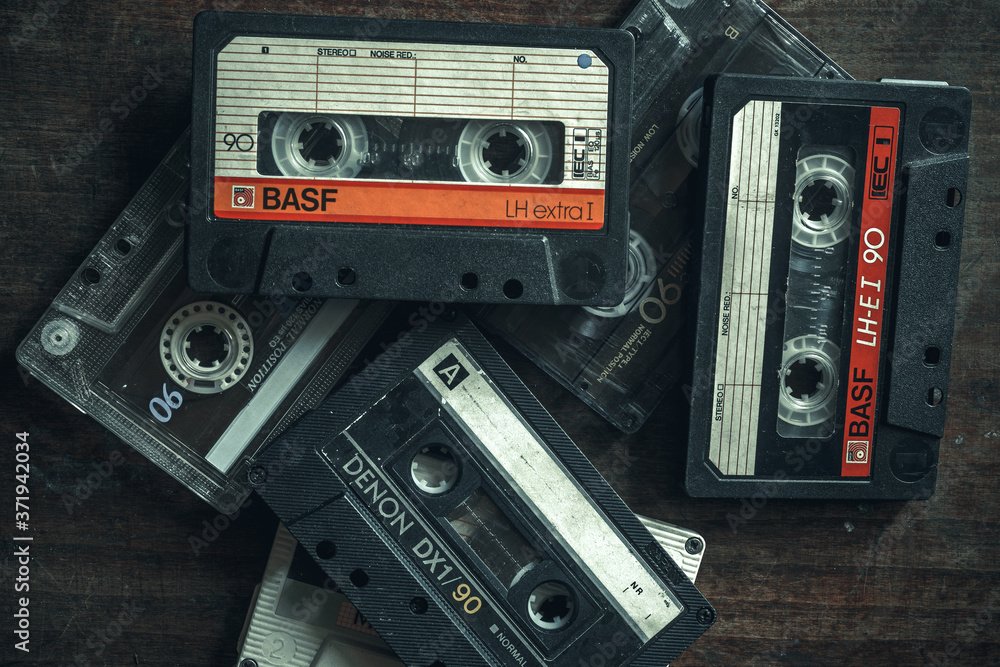 Old tape audiotapes from the ' 80s on the table.
